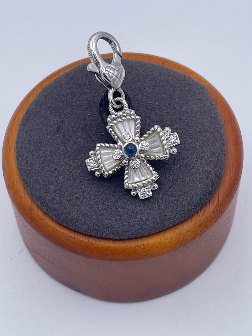 Judith Ripka Sterling Silver 925 Maltese Cross Charm Pendant Blue Sapphire & CZ